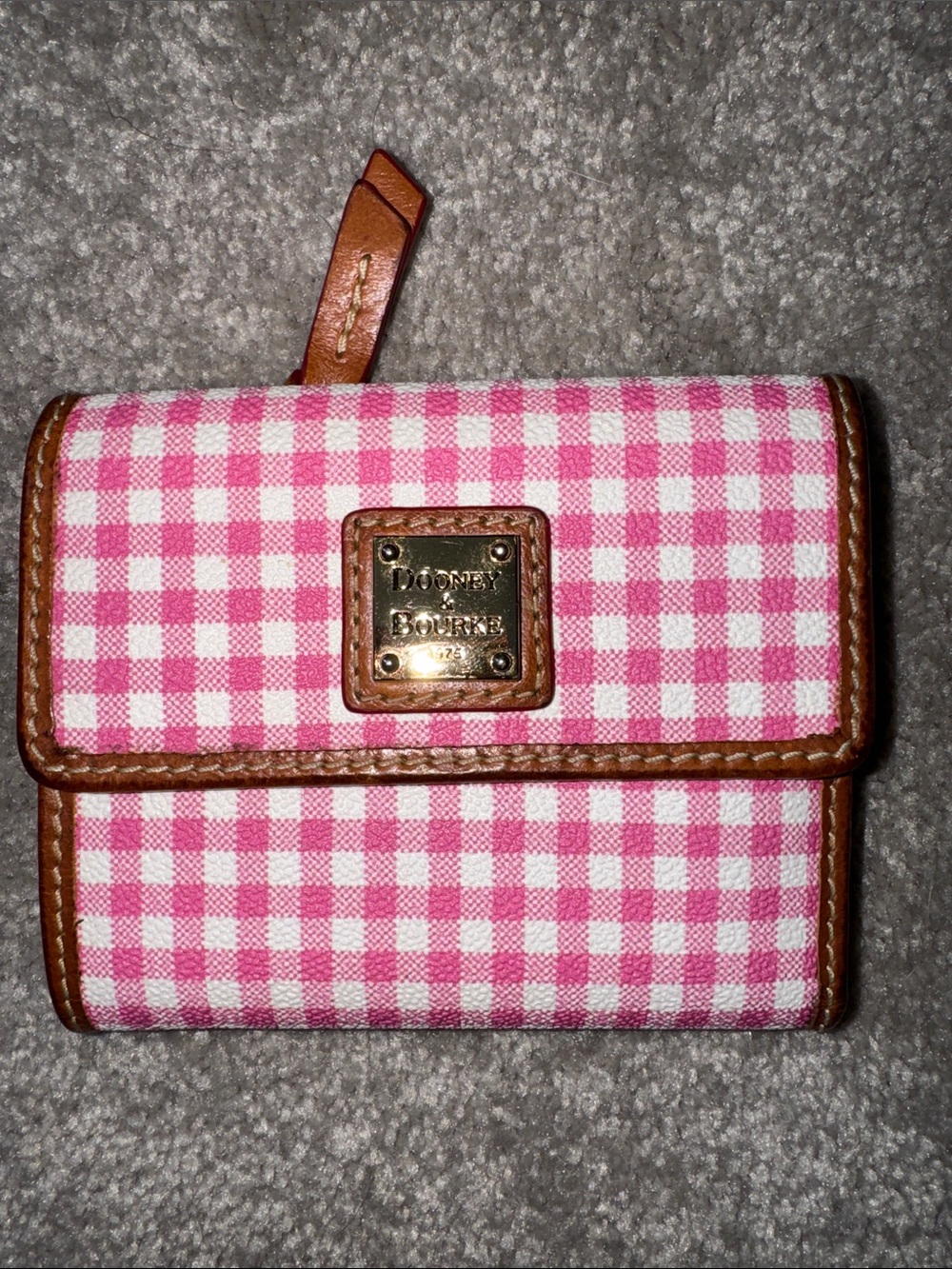 Dooney & Bourke Pink Gingham Wallet with Brown Trim - Picture 7 of 9